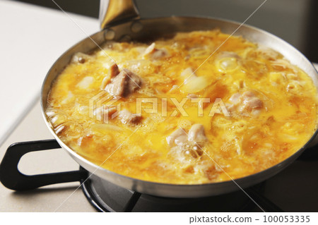 Cooking scene of oyakodon with beaten egg Cooking scene of oyakodon with beaten egg 100053335