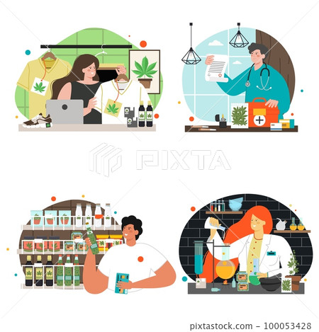 Medical cannabis use and people vector scene set 100053428