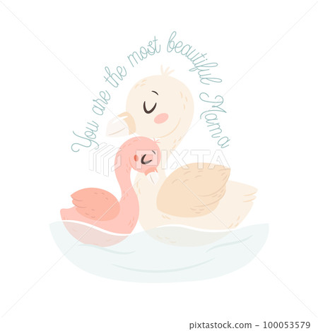 Mama Swan with baby. Happy Mothers day greeting Mama Swan with baby. Happy Mothers day greeting 100053579