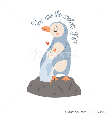 Mama Penguin with baby. Happy Mothers day greeting  100053582