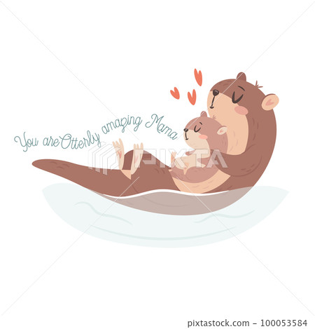 Mama Otter with baby. Happy Mothers day greeting Mama Otter with baby. Happy Mothers day greeting 100053584