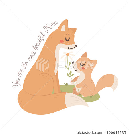 Mama Fox with baby. Happy Mothers day greeting Mama Fox with baby. Happy Mothers day greeting 100053585