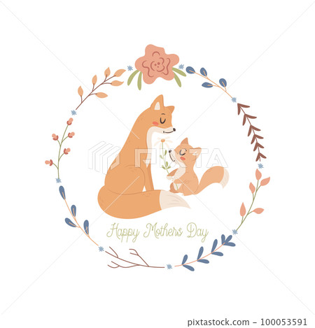Mama Fox with baby. Happy Mothers day greeting  100053591