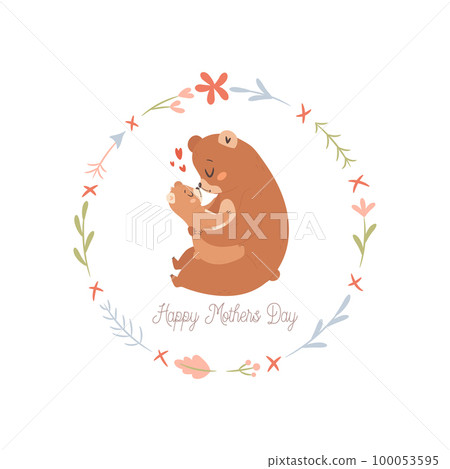 Mama bear with baby. Happy Mothers day greeting  100053595