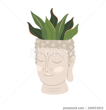 Buddha Head Ceramic Flower Pot Vector Illustration  100053852