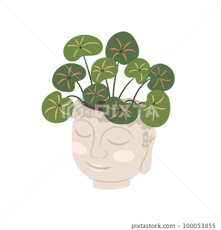 Buddha Head Ceramic Flower Pot Vector Illustration  100053855