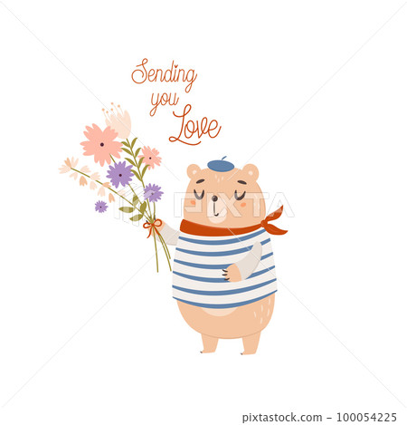 Sending you love. Cute bear with flowers. Valentine's day card 100054225