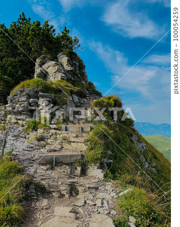 Mountain range in Swiss Alps in sunny day 100054259