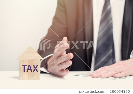 Wooden house with word tax, business tax concept 100054550