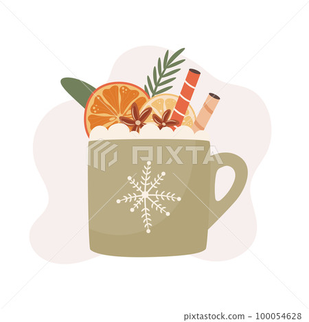 Hot Christmas Cacao decorated with oranges, lemon and anis stars 100054628