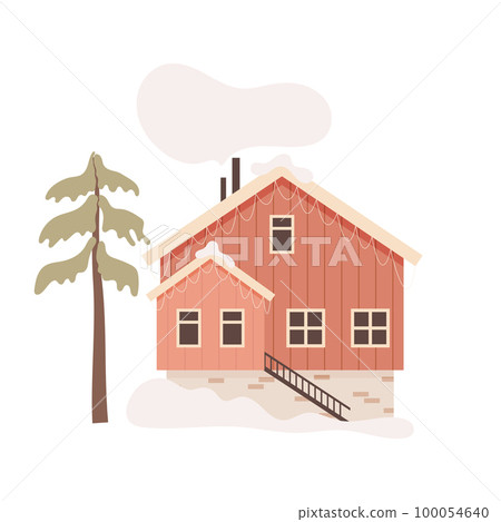 Scandinavian forest wood winter cabin. Vector illustration Scandinavian forest wood winter cabin. Vector illustration 100054640