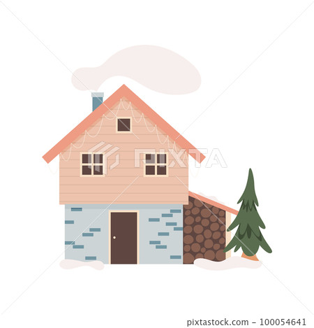 Scandinavian forest wood winter cabin. Vector illustration Scandinavian forest wood winter cabin. Vector illustration 100054641
