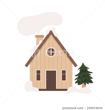 Scandinavian forest wood winter cabin. Vector illustration Scandinavian forest wood winter cabin. Vector illustration 100054644