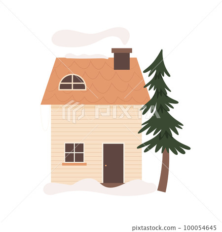 Scandinavian forest wood winter cabin. Vector illustration Scandinavian forest wood winter cabin. Vector illustration 100054645
