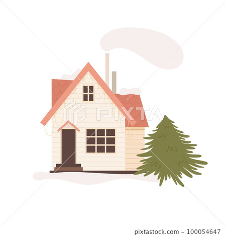 Scandinavian forest wood winter cabin. Vector illustration  100054647