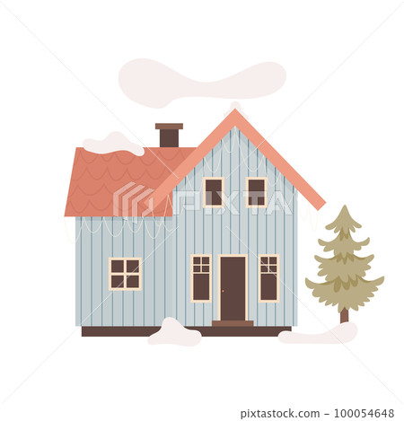 Scandinavian forest wood winter cabin. Vector illustration  100054648
