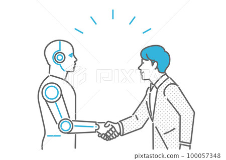 Image illustration material of a man shaking hands with an AI robot 100057348