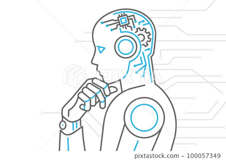處理信息的類人AI機器人的圖像插畫素材 100057349