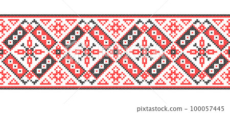 Ukrainian vyshyvanka vector pattern ornament border. Embroidery pattern 100057445