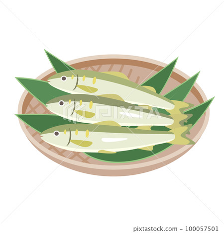 三條香魚在竹漏勺上的插圖 三條香魚在竹漏勺上的插圖 100057501