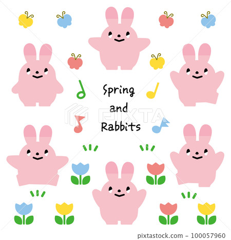 Spring material and rabbit set - Stock Illustration [100057960] - PIXTA