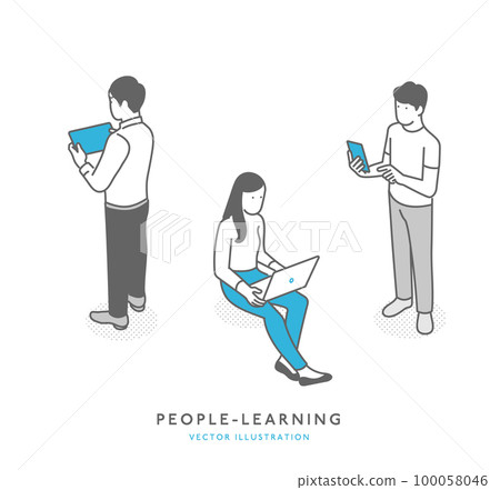 Image illustration material of people doing research using information terminal equipment 100058046