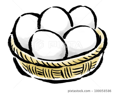籃子畫筆描邊中的白雞蛋插圖 100058586