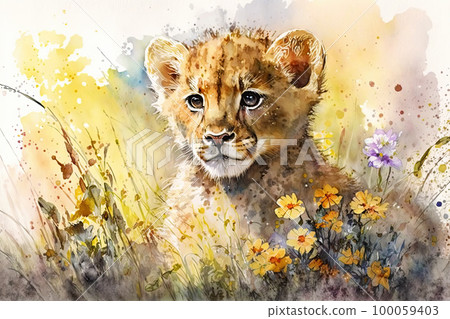 lion watercolor painting