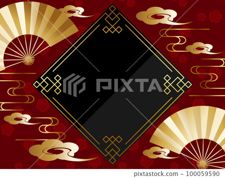 Luxurious Chinese-style folding fan and cloud background Horizontal position red & gold Luxurious Chinese-style folding fan and cloud background Horizontal position red & gold 100059590