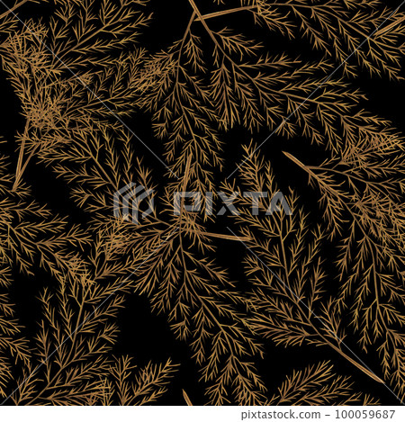 Watercolor seamless pattern dry twig and leaves. Hand painted boho leaves. Floral illustration for design, print, fabric or background. 100059687