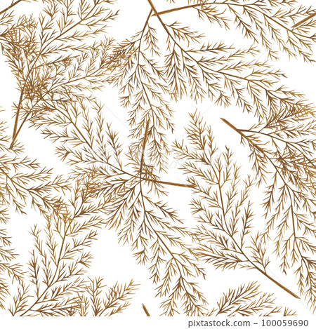 Watercolor seamless pattern dry twig and leaves. Hand painted boho leaves. Floral illustration for design, print, fabric or background. 100059690
