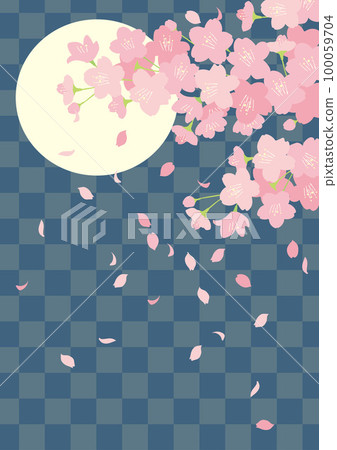 櫻花盛開的美麗月夜插畫 櫻花盛開的美麗月夜插畫 100059704