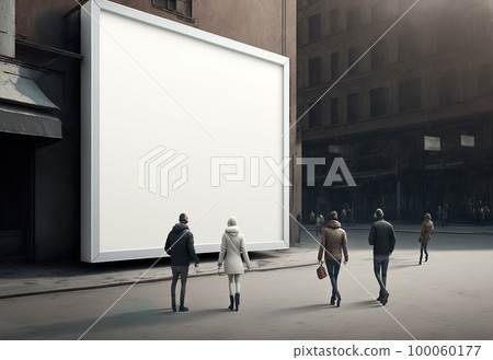 Blank display outdoors in urban area with people walking 100060177
