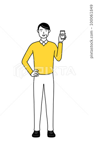 在工作中使用智能手機的退休老年/中年男子 100061849