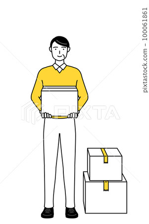 Retired senior / middle-aged man carrying cardboard 100061861