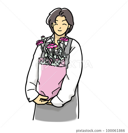 Flower lover holding a ranunculus flower pot 100061866