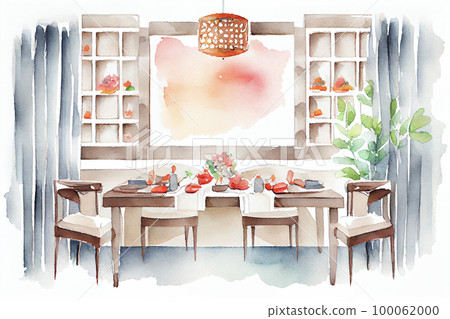 Image material: Modern dining watercolor... - Stock Illustration ...
