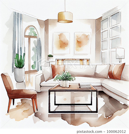 Image material: Modern dining watercolor... - Stock Illustration ...