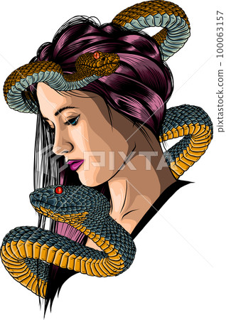 illustration of head girl and snake 100063157