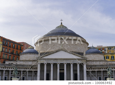 Naples, Italy Piazza del Plebiscito. Day view of San Francesco di Paola church at the main public square of Napoli. Naples, Italy Piazza del Plebiscito. Day view of San Francesco di Paola church at the main public square of Napoli. 100063492