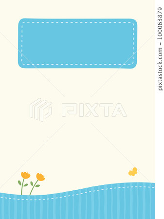 Flower and stitched frame vertical size light blue 100063879