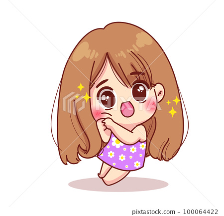 Cute girl poses and cartoon expressions - Stock Illustration [100064422 ...