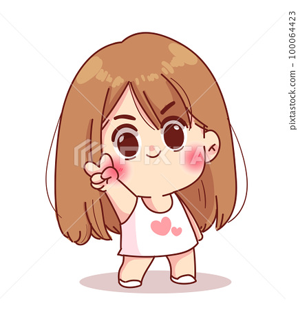Cute girl poses and cartoon expressions - Stock Illustration [100064423 ...