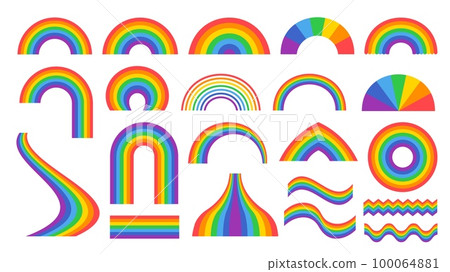 Rainbow colors. Spectrum stripes and waves, heaven arc and colors of LGBT community vector illustration set Rainbow colors. Spectrum stripes and waves, heaven arc and colors of LGBT community vector illustration set 100064881