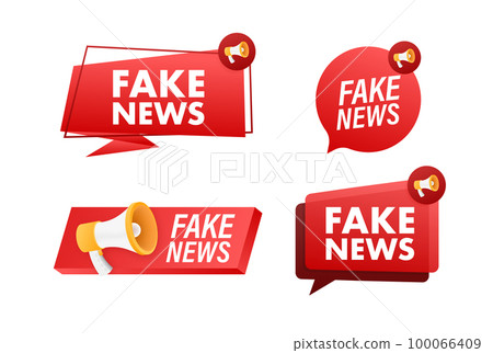 Megaphone label set with text Fake news. Megaphone in hand promotion banner. Marketing and advertising 100066409