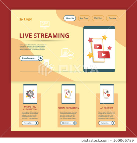 Live streaming flat landing page website...-插圖素材 [100066789] - PIXTA圖庫
