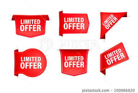 Red ribbon with text Limited Offer. Banner ribbon label Limited Offer 100066820