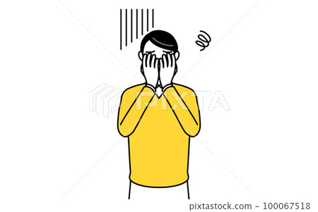 退休的高級中年男子沮喪地捂著臉 100067518