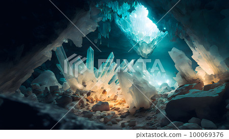 glowing crystal cave tunnel, neural network generated art 100069376