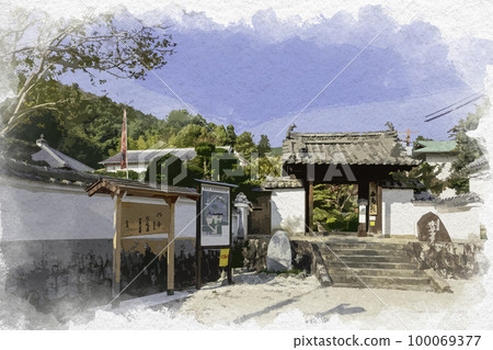 Watercolor-style Taimadera Seinan-in Temple, Katsuragi City, Nara Prefecture 100069377